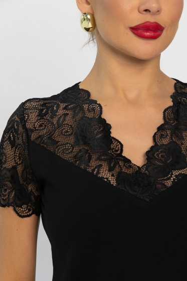 Блуза с кружевом Инь-Янь (черная) Б14257-18М