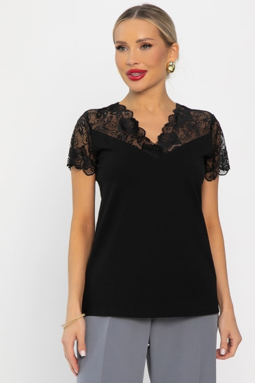Блуза с кружевом Инь-Янь (черная) Б14257-18М