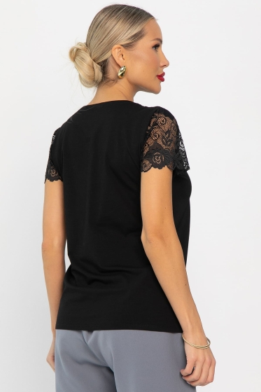 Блуза с кружевом Инь-Янь (черная) Б14257-18М
